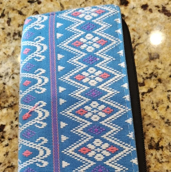 Blue Patterned Women's Fabric Clutch Wallet - Picture 2 of 12